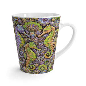 Latte White Mug - Seahorses, Yellow and Purple