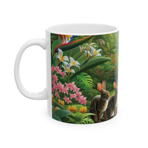 Ceramic White Mug - 11oz & 15oz, Hiding Bunnies