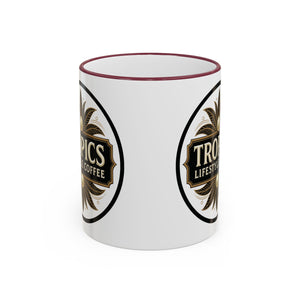 Accent Rim & Handle Coffee Mug — Tropics Lifestyle Coffee Pearl/Palm Logo