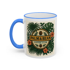 Accent Rim & Handle Coffee Mug — Palm & Bean Coffee Club Logo
