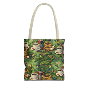 Tropical Hummingbirds & Coffee Tote Bag, Black - 3 Sizes