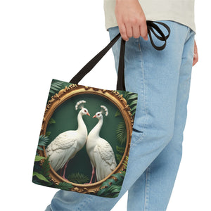 Framed White Peacocks Tote Bag - 3 Sizes
