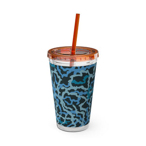 Tropical Tumbler with Straw | 16 oz: Coral Threads, Blue