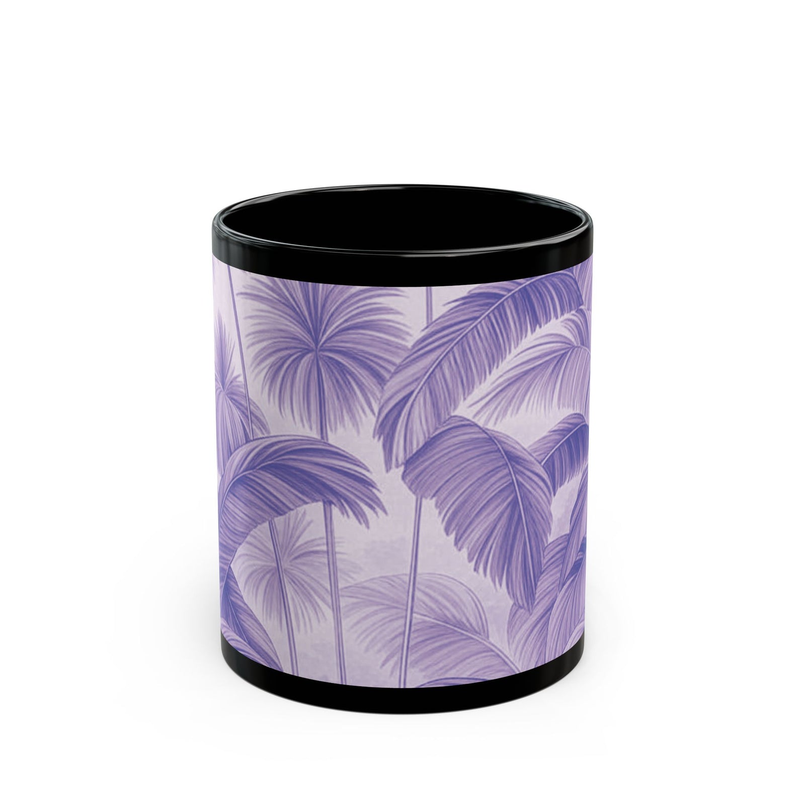 Black Coffee Mug - Palm Serenity, Lilac