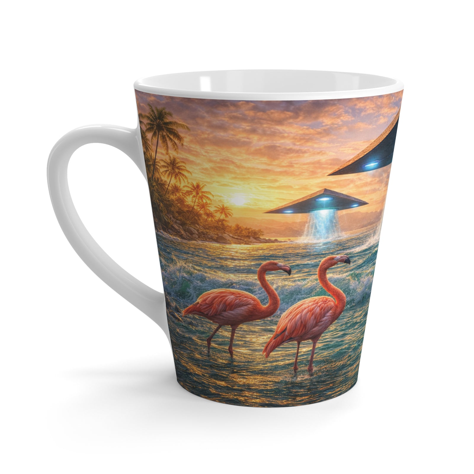 Latte White Mug - UFOs and Flamingos