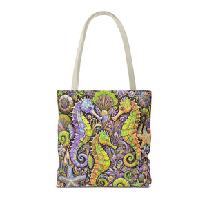 Seahorse Trio Tote Bag, Yellow & Purple - 3 Sizes