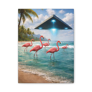 Matte Canvas Print — Flamingos & UFO Beach Wall Art