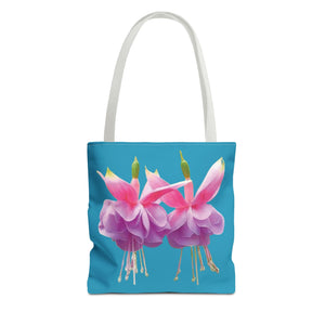 Two Fuschsias Tropical Flower Tote Bag/Turquoise - 3 Sizes
