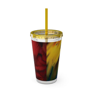 Tropical Tumbler with Straw | 16 oz: Parrot Macaw Feathers