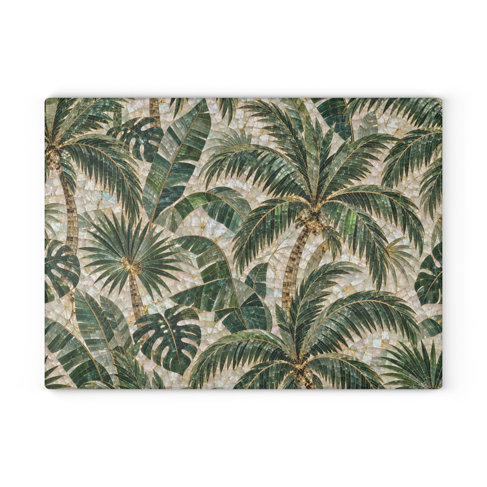 Tropical Glass Coffee Station Tray– Vintage Green Palms Mosaic