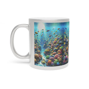 Tropical Metallic Mug, Gold or Silver - Busy Coral Reef