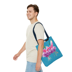 Two Fuschsias Tropical Flower Tote Bag/Turquoise - 3 Sizes