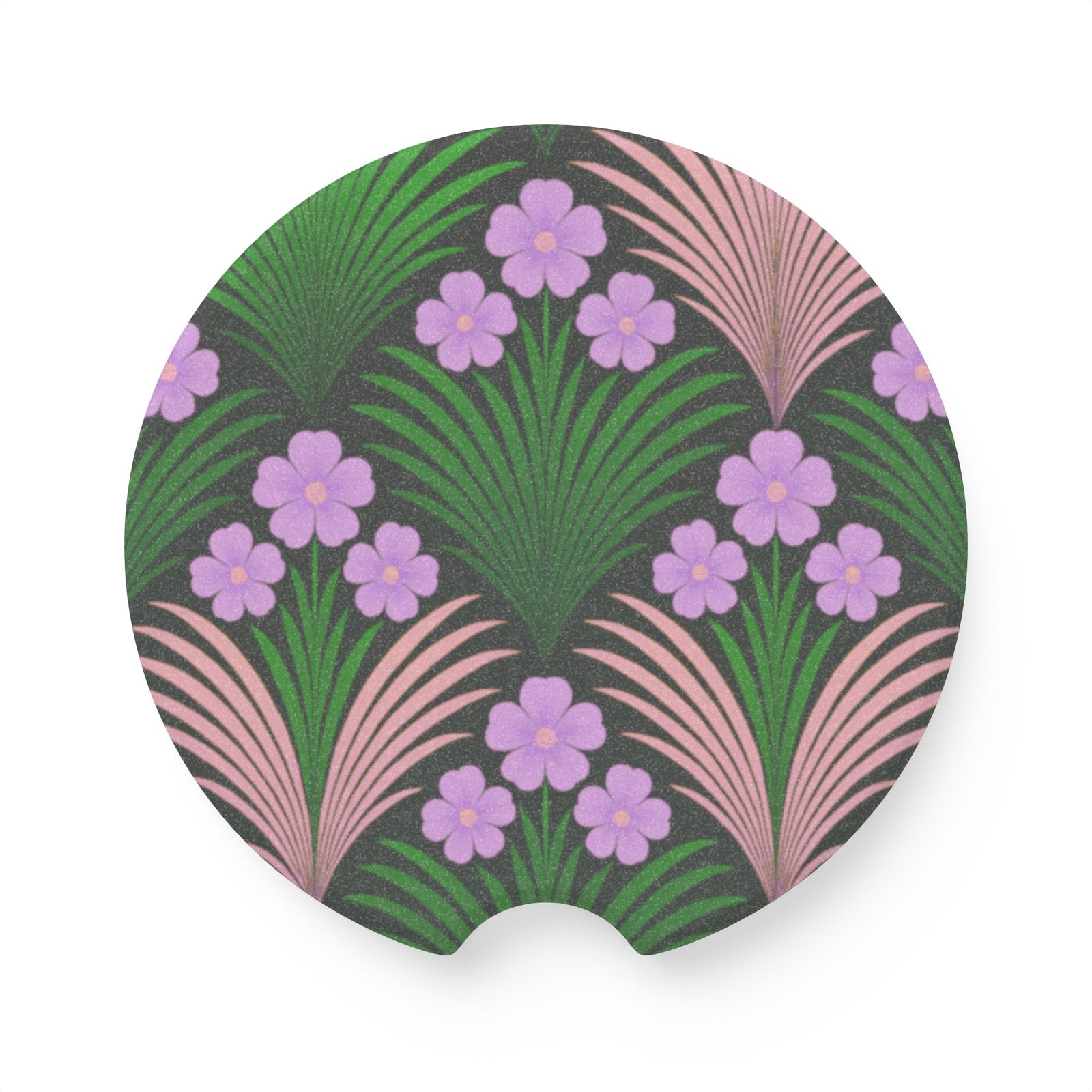Soapstone Car Coaster - Midnight Hibiscus Deco, Purple