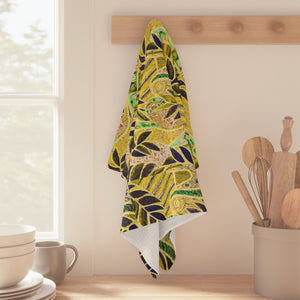 Tropical Microfiber Coffee/Tea Towel ~ Botanical Amazon Whimsy, Gold