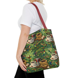 Tropical Hummingbirds & Coffee Tote Bag, Black - 3 Sizes