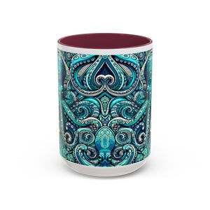 Accent Color Coffee Mug, Many Colors - 11oz & 15oz / Aqua Octopus