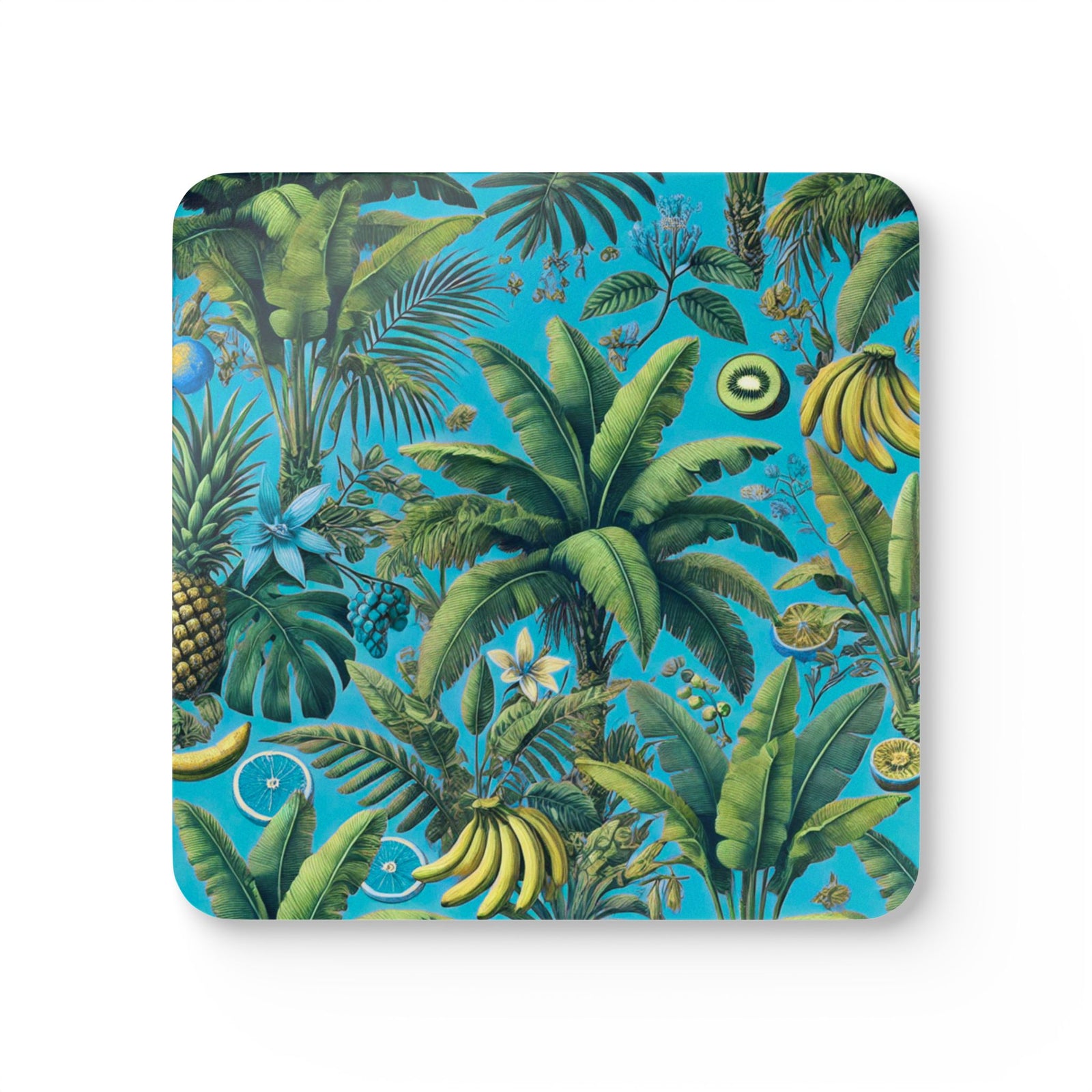 Coaster Set/4 -  More Tropical Fruit, Aqua Blue