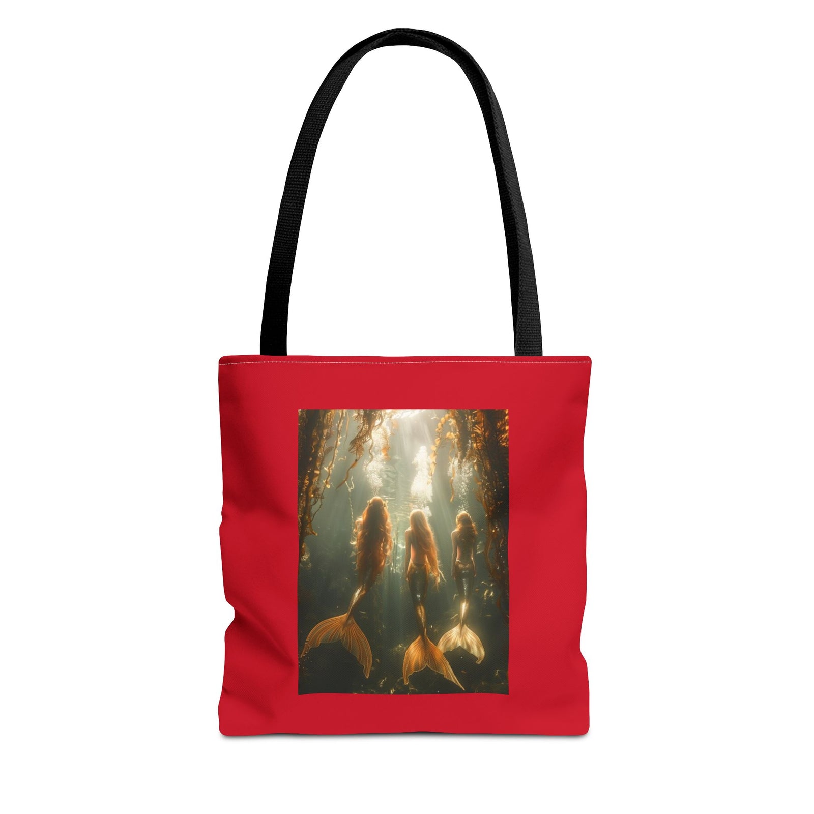 Three Mermaid Sisters, Dark Red Tote Bag - 3 Sizes