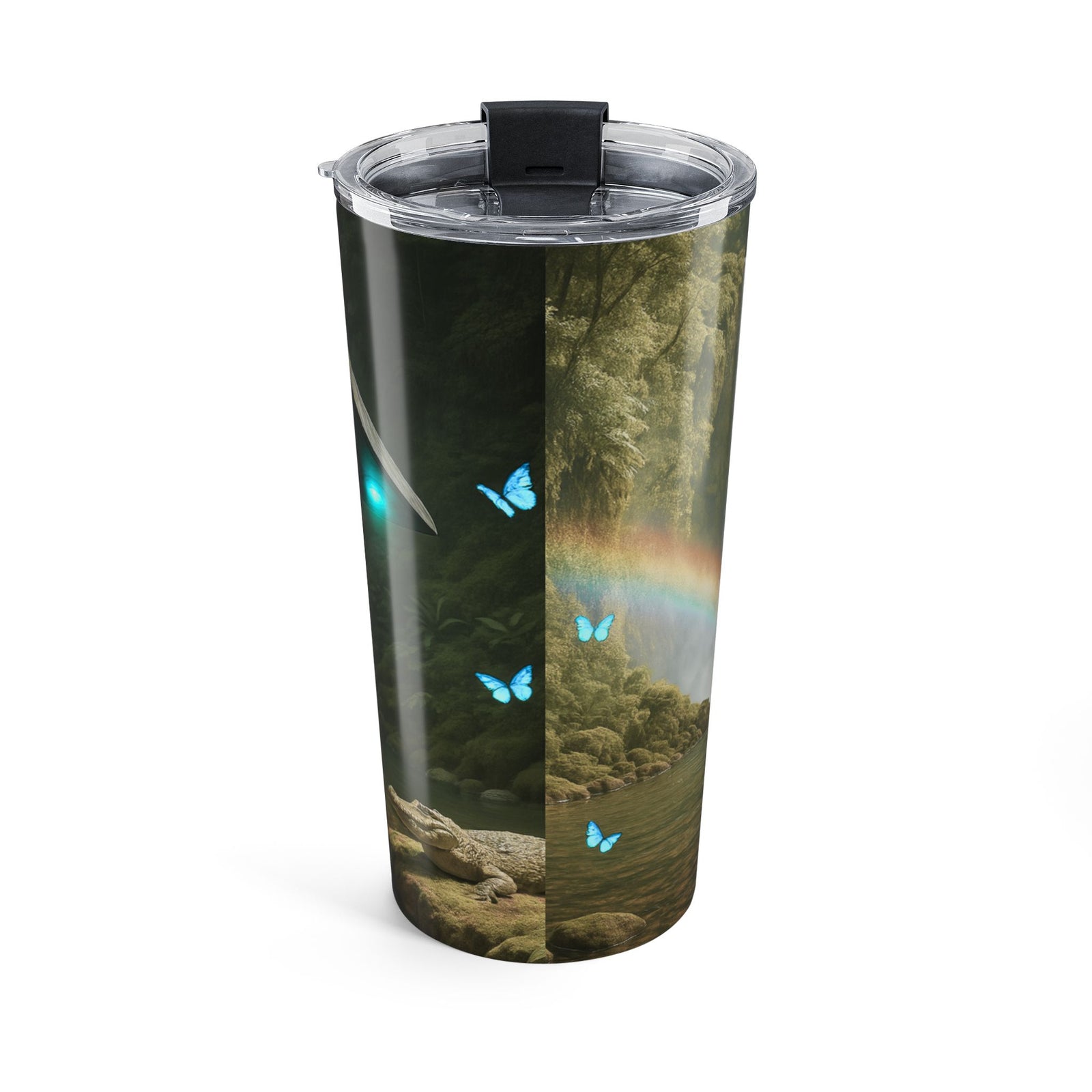 20oz Tumbler — UFO, Blue Butterflies & Rainbow Travel Cup