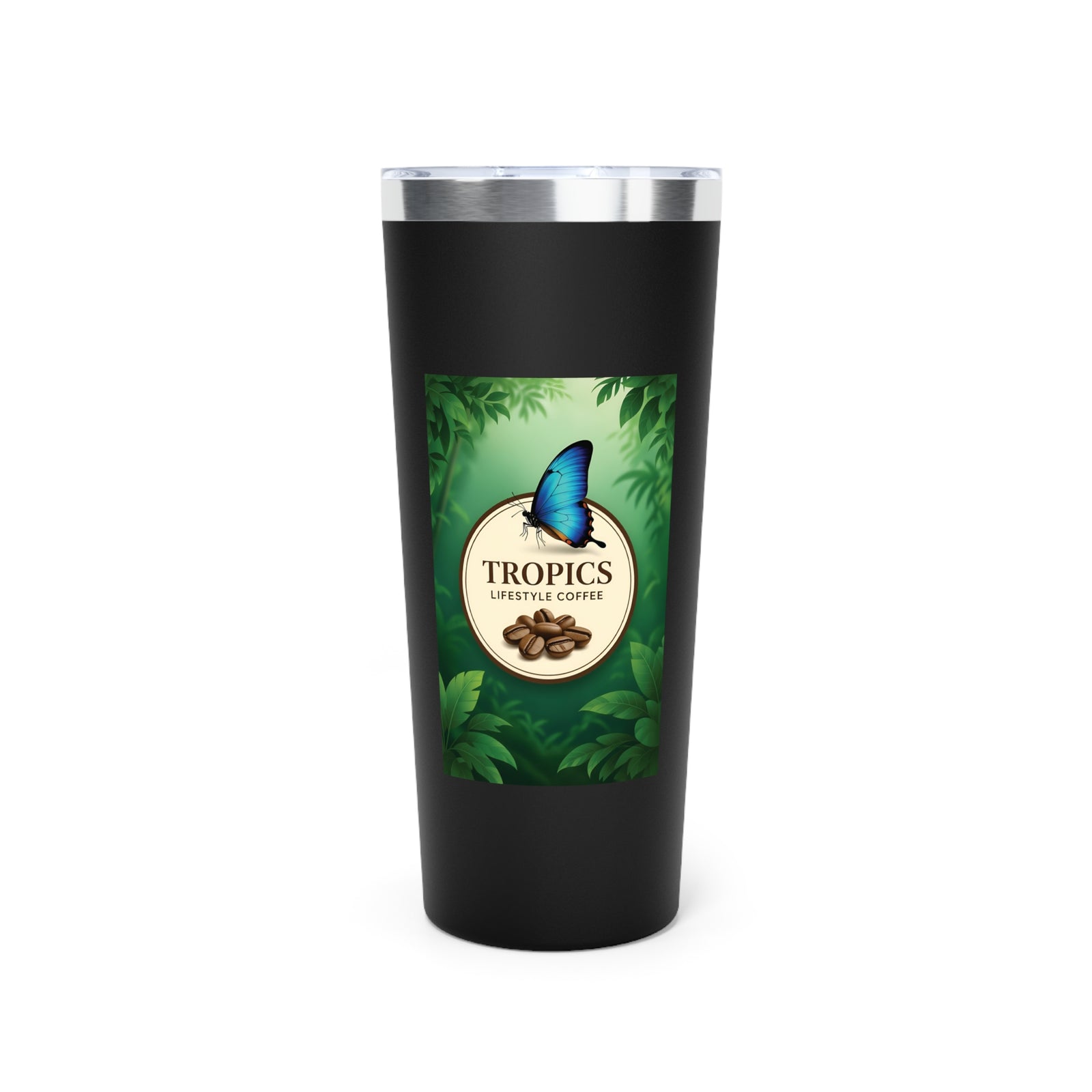 22oz Insulated Tumbler/Vacuum Copper Travel Cup — Tropics Lifestyle Coffee, Butterfly