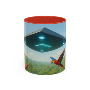 Accent Coffee Mug (11, 15oz), 8 Colors - UFO and Macaws