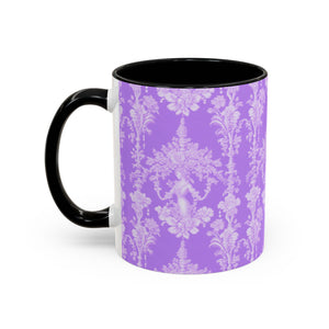 Accent Color Coffee Mug (11, 15oz), Pearl Lady Toile/Lavender Repeat