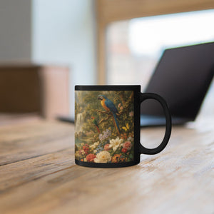 Black Ceramic Mug — Vintage Floral Rainforest Landscape, 11oz/15oz