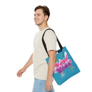 Two Fuschsias Tropical Flower Tote Bag/Turquoise - 3 Sizes