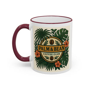 Accent Rim & Handle Coffee Mug — Palm & Bean Coffee Club Logo