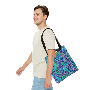 Seahorse Trio Tote Bag, Turquoise Pop - 3 Sizes
