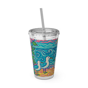 Tropical Tumbler with Straw | 16 oz: Beach Seagulls
