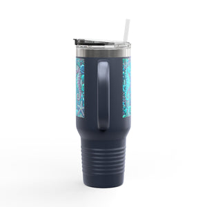 Insulated Travel Mug, 40oz / Seahorses, Turquoise - Perfect for Outdoor Adventures