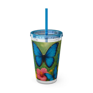 Tropical Tumbler with Straw | 16 oz : Morpho Butterflies Flight