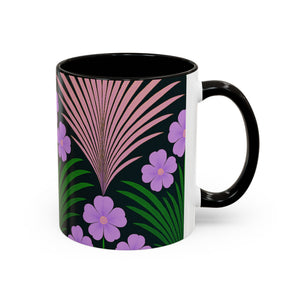 Accent Color Coffee Mug, Many Colors - 11oz & 15oz / Midnight Hibiscus Deco, Purple