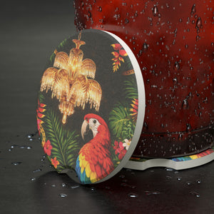 Tropical Parrot Soapstone Car Coaster — Vintage Chandelier & Jungle Floral Design