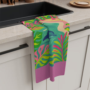 Tropical Microfiber Coffee/Tea Towel ~ Jumping Dolphins, Lt. Pink