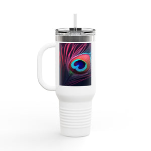 Insulated Travel Mug, 40oz / Peacock Eye Feather, Magenta - Perfect for Outdoor Adventures