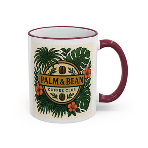 Accent Rim & Handle Coffee Mug — Palm & Bean Coffee Club Logo