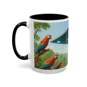 Accent Coffee Mug (11, 15oz), 8 Colors - UFO and Macaws