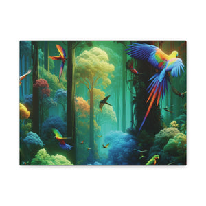Tropical Parrots Canvas Wall Art — Vibrant Flight School Jungle Scene Matte