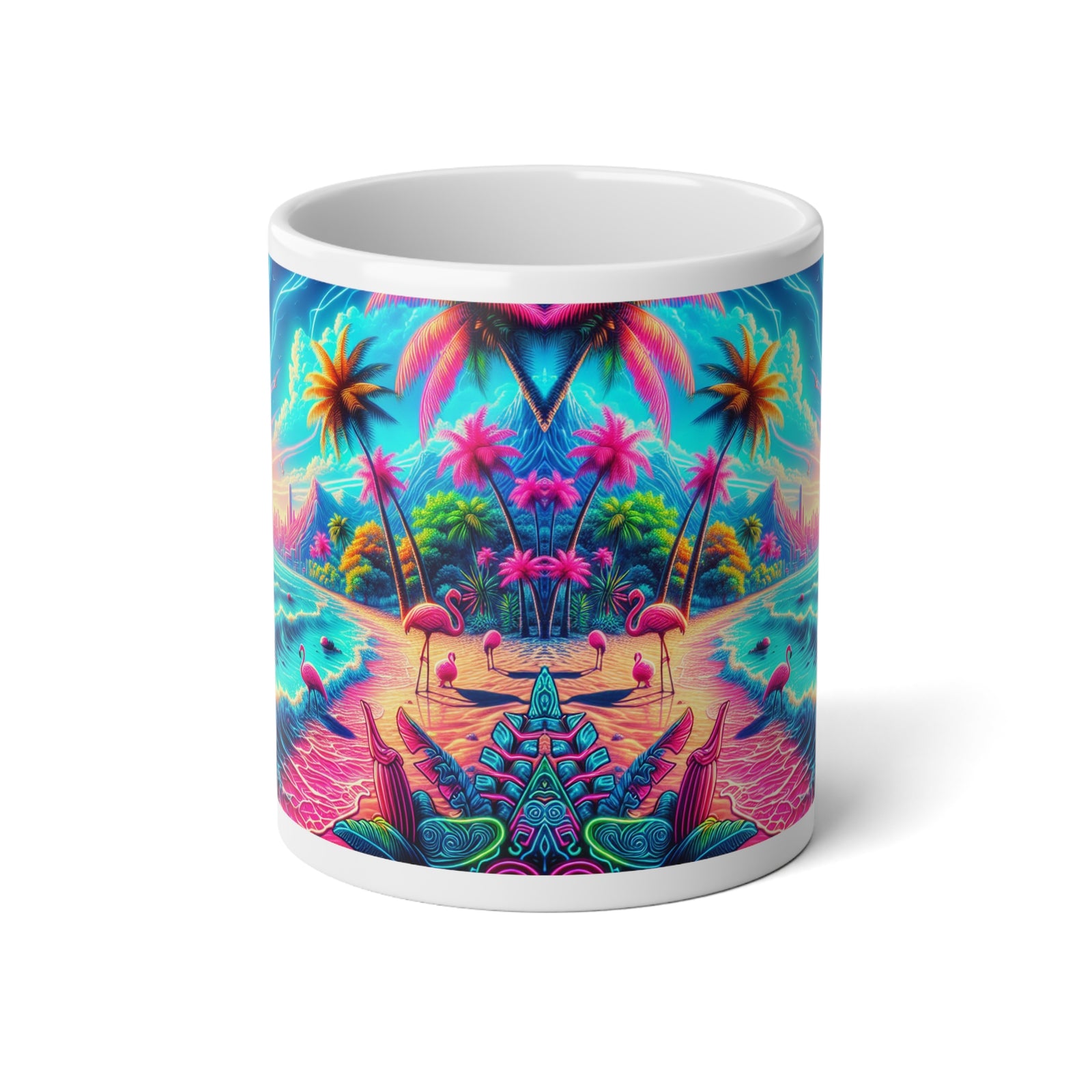 Jumbo Mug, 20oz, Pop Art Flamingo Beach | Tropical Coffee Cup
