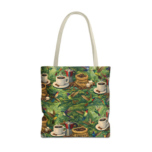 Tropical Hummingbirds & Coffee Tote Bag, Black - 3 Sizes