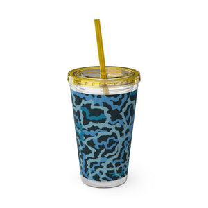Tropical Tumbler with Straw | 16 oz: Coral Threads, Blue