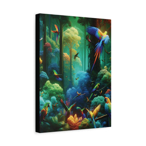 Tropical Parrots Canvas Wall Art — Vibrant Flight School Jungle Scene Matte