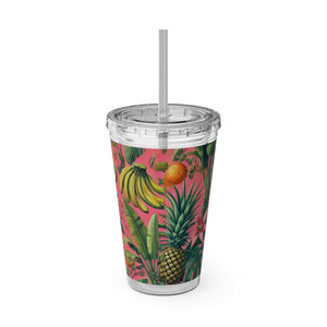 Tropical Tumbler with Straw | 16 oz:  More Tropical Palms, Coral