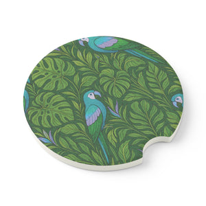 Soapstone Car Coaster - Parrot Familiy, Blue