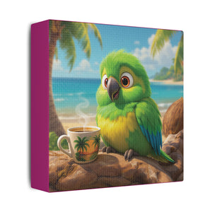 Tropical Beach Canvas - Lulu the Parrot Coffee Wall Art, Pink