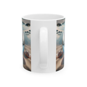Ceramic White Mug - 11oz & 15oz, Beach Illusion Ball