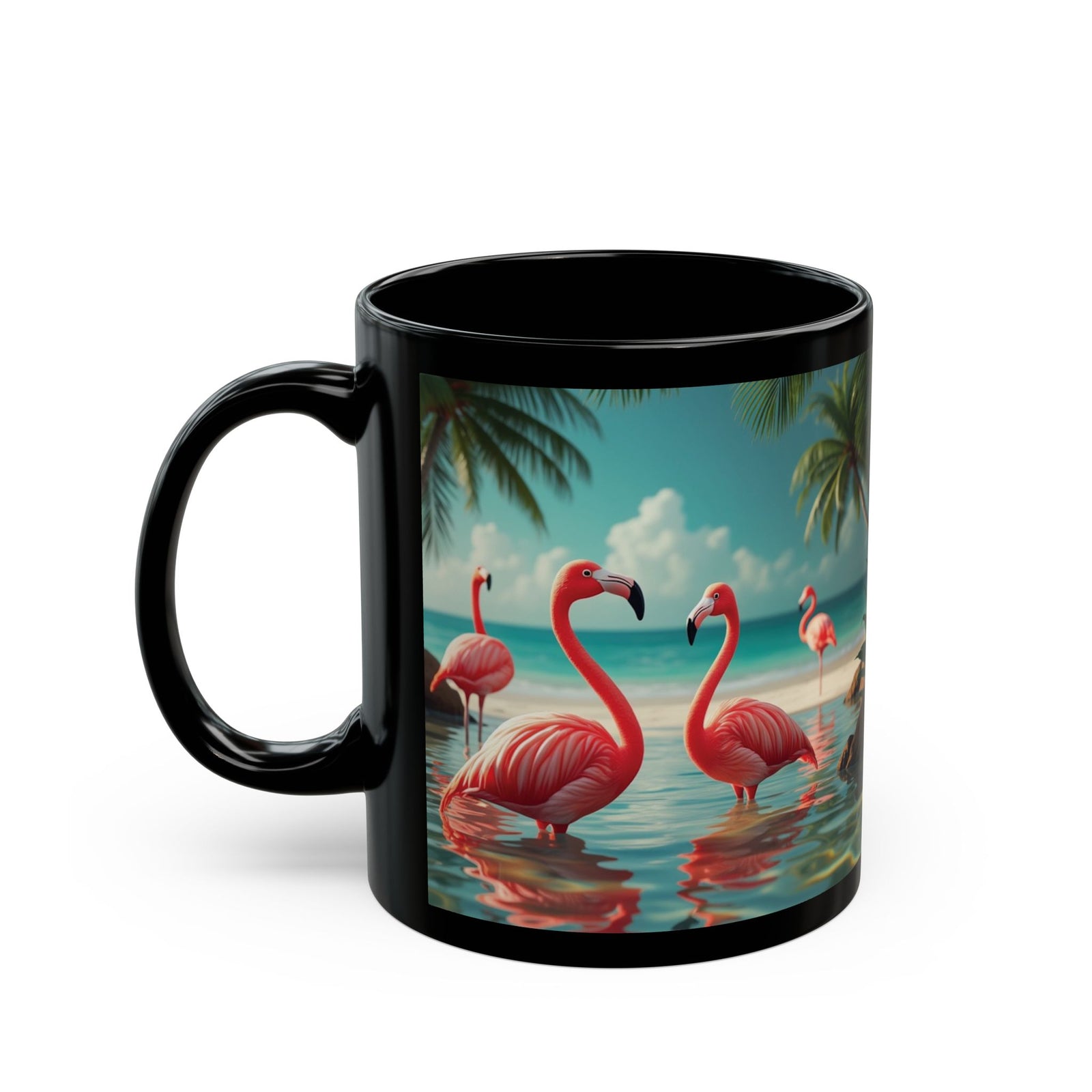 Black Coffee Mug - Flamingo Morning Dip