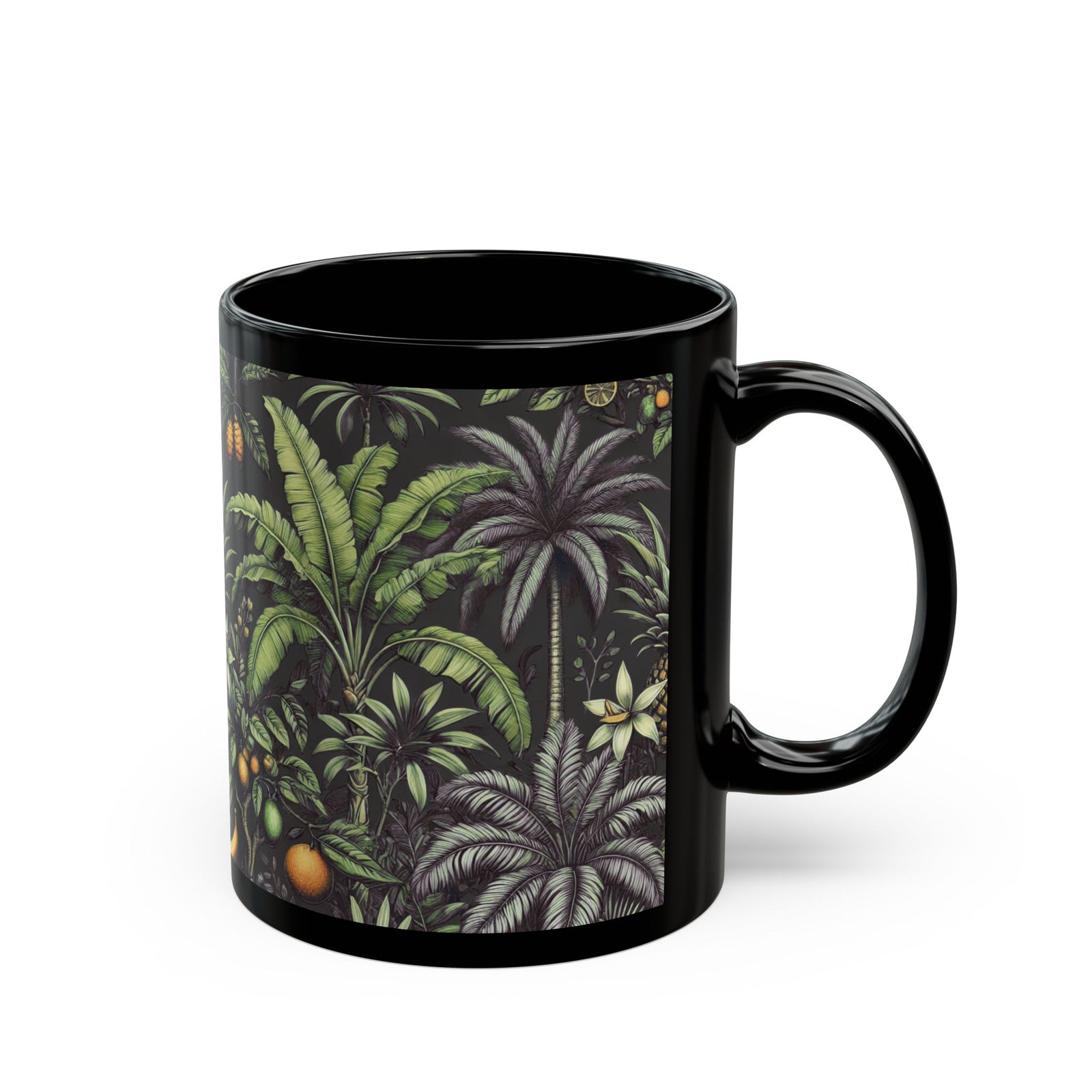 Black Coffee Mug - Tropical Fruit, Black